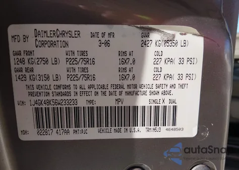 2006 Jeep Liberty Sport z USA, uszkodzony, nr VIN 1J4GK48K56W233233